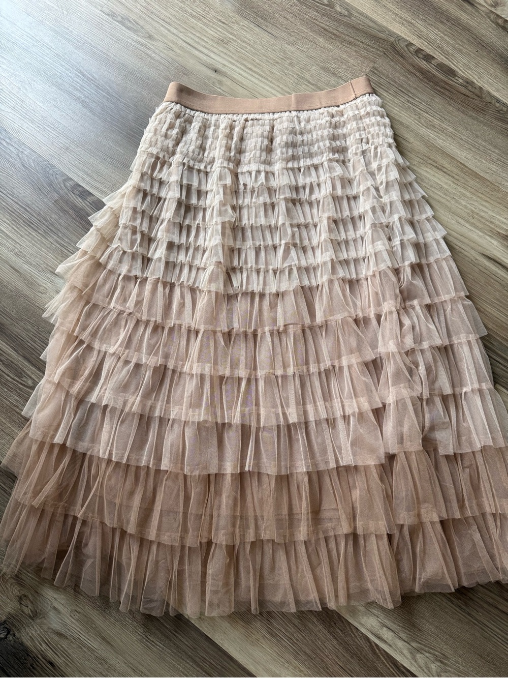 Studio West Tiered Ruffle Midi Skirt in Blush Pink